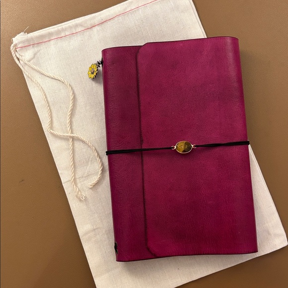 Tri-Fold A5 Pink Leather TN Style Notebook Planner Cover with Charm Strings